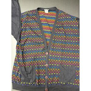 Vintage DK Gold Donnkenny Rainbow Diamond Cardigan Sweater Gray XL Made in USA